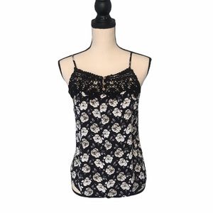 Papaya Black White Floral Lace Trim Cami Spaghetti Strap Top Size Small EUC